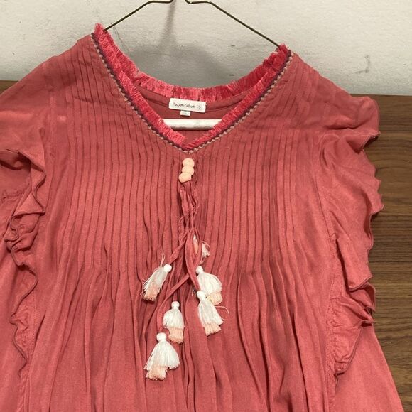 Poupette St Barth Girls’ Sasha V-Neck Mini Dress in Dusty Rose. Size XL (12-14). - Picture 8 of 10